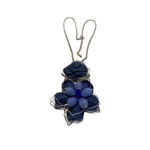 Silver Tone Floral Denim Jean Necklace
